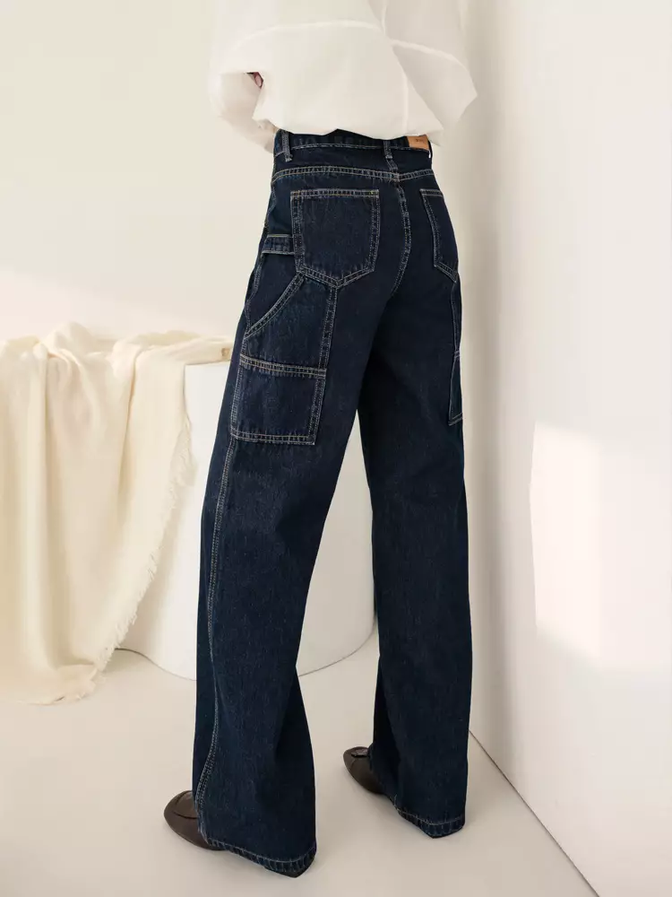 Buy OBSTYLE Long Fiber Legs．Side Pocket Denim Straight Leg Work Pants ...