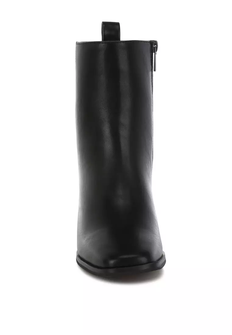 Square Toe Faux Leather Boots in Black
