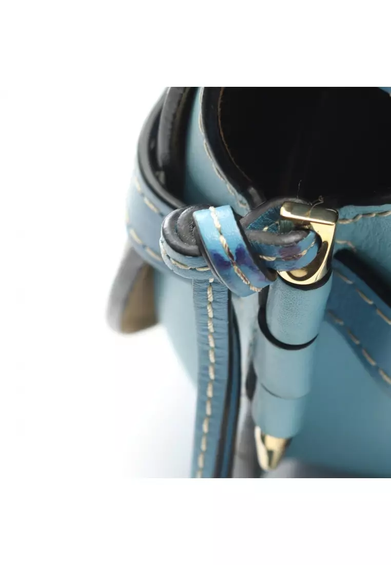 Pre-Loved LOEWE GATE BAG gate bag Small Shoulder bag leather Light blue black