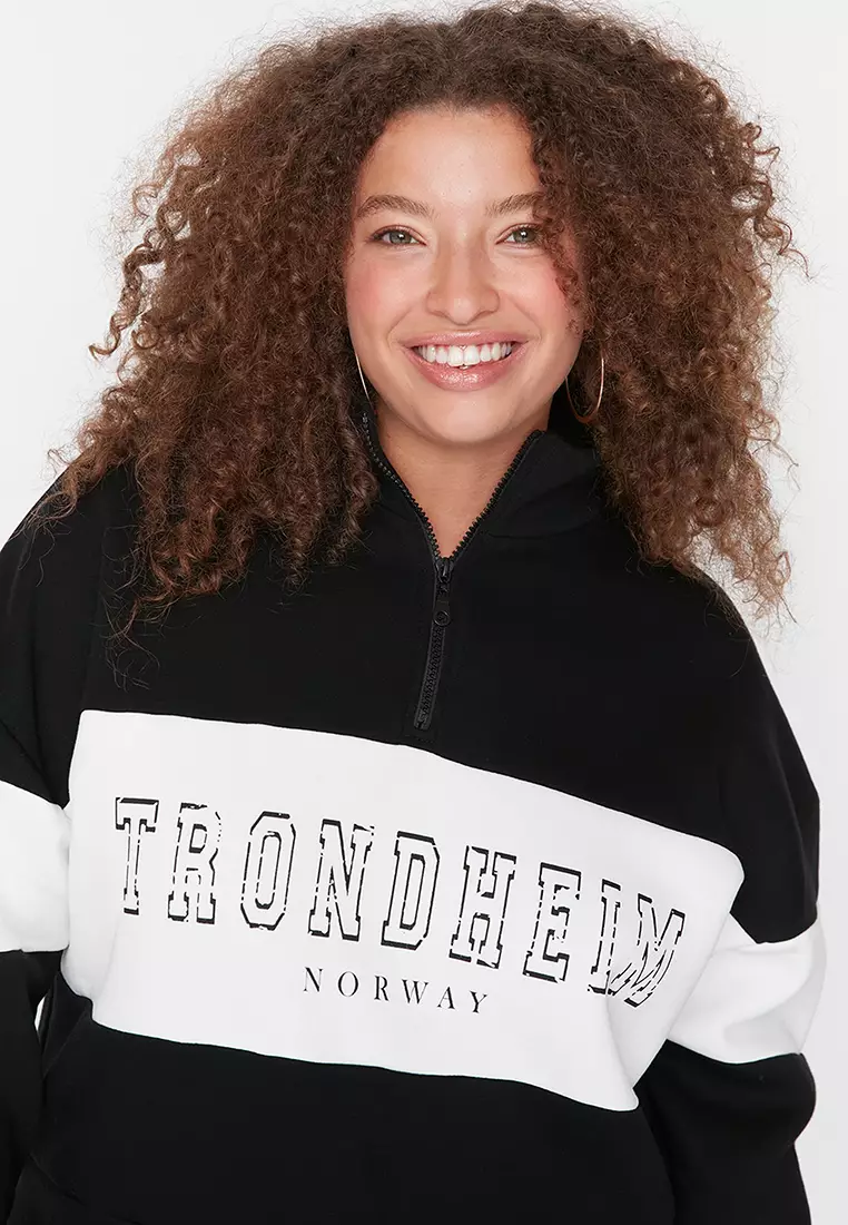 Plus Size Color Block Stand-Up Collar Sweatshirt