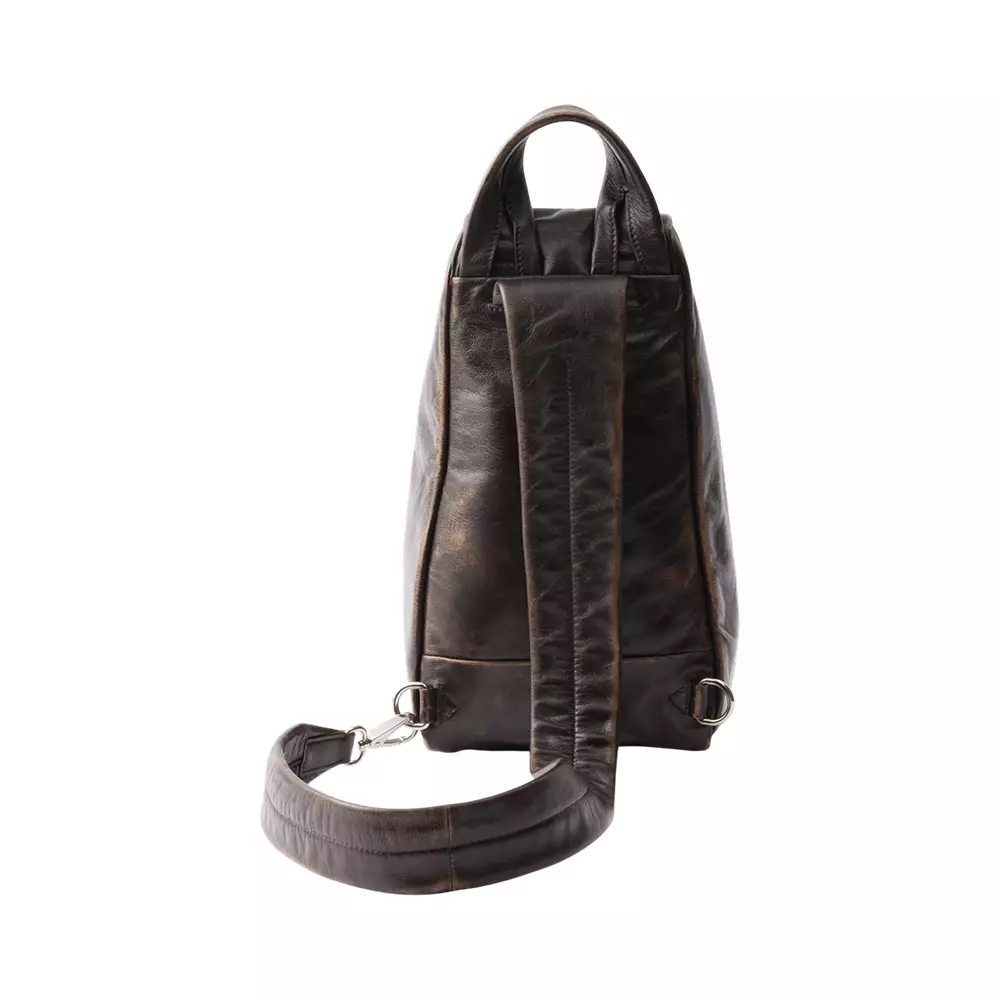 Triangle Logo Nappa Leather Sling Backpack Dark Brown