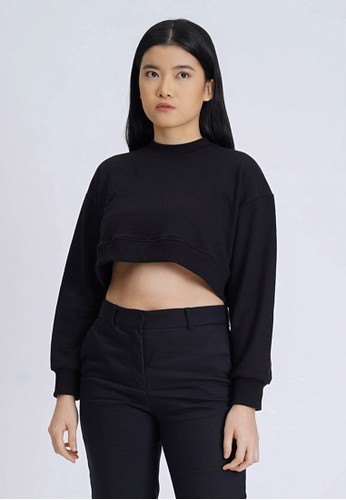 Jual Sparse Label Sparse Cropped Sweatshirt Black Pakaian Crop Top Wanita Hitam Original Zalora Indonesia