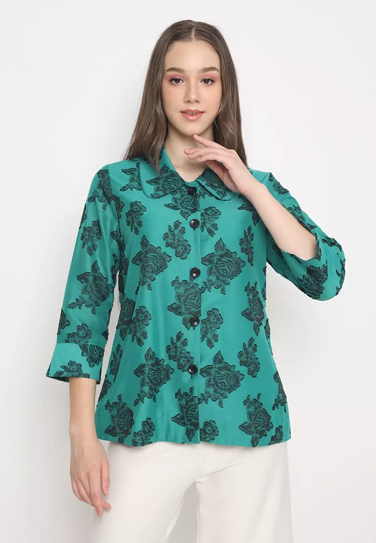 Shirt With Rose Pattern Green By Brilliant Girl Warna Hijau