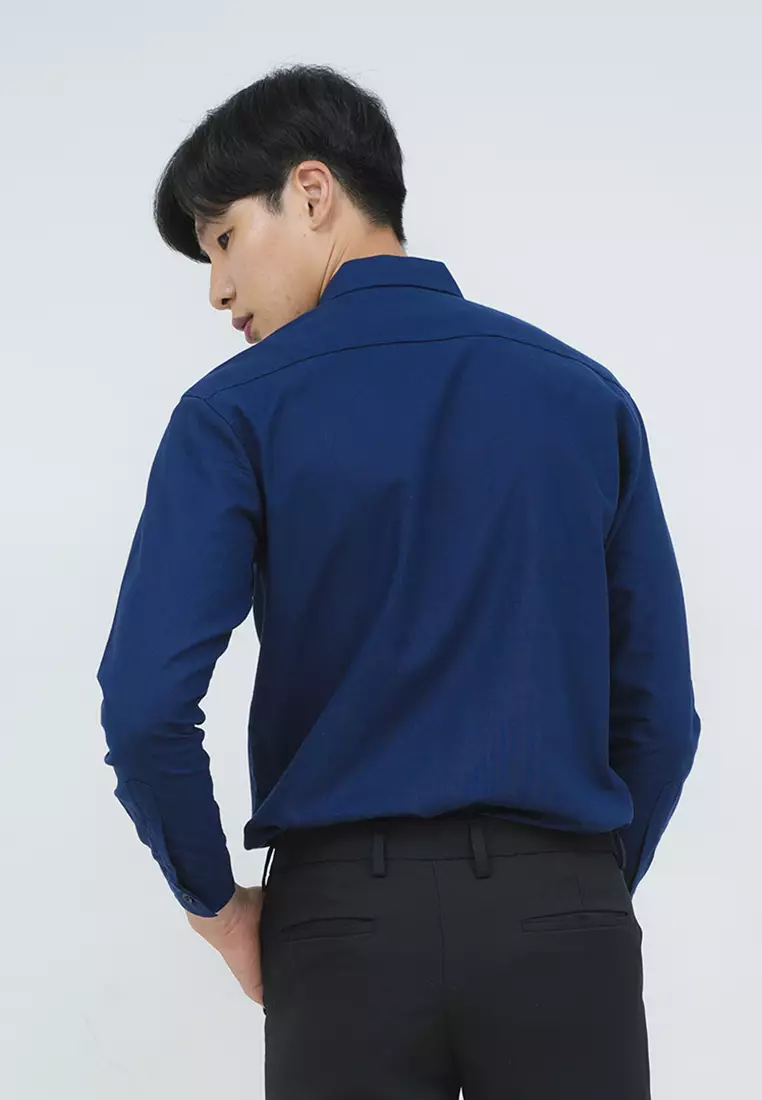 Kemeja lengan panjang pria formal slim fit navy houseofcuff