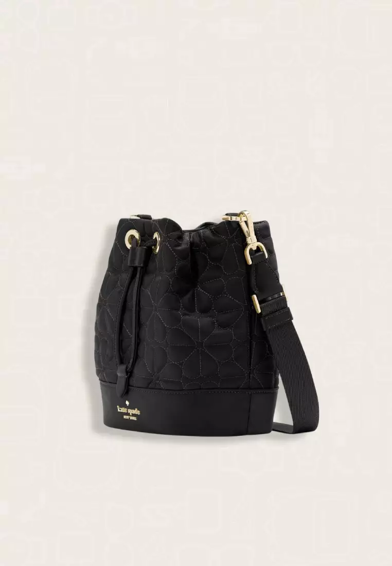 Kate Spade Spade Flower Quilted Fabric Bucket Bag Black