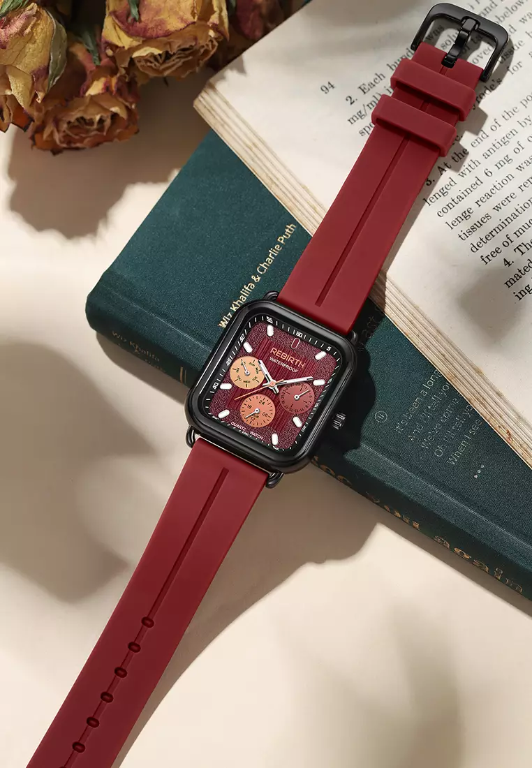 Jam Tangan Wanita Anti Air Korea Elegan Kemewahan Original Tali Silikon Jam Tangan Cewek Original red