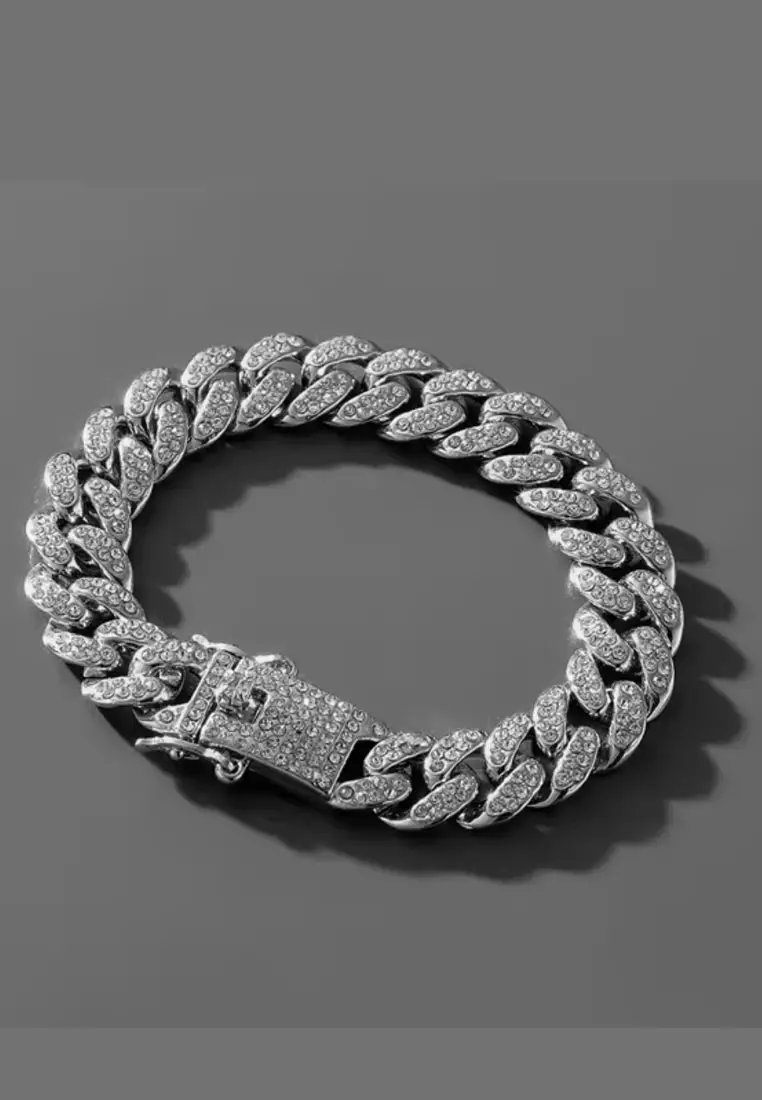 Aksesoris Wanita Rhinestones Embellished Classic Bracelet Narrow Style Gelang Wanita Silver