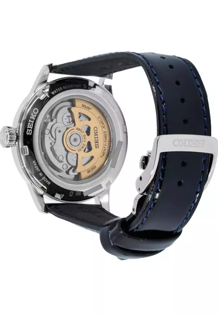 Jam Tangan Pria Seiko Presage Original Garansi Resmi SRPB43 SRPB43J1 Strap Black Leather Automatic Ice Blue Cocktail Time “Sky Diving”