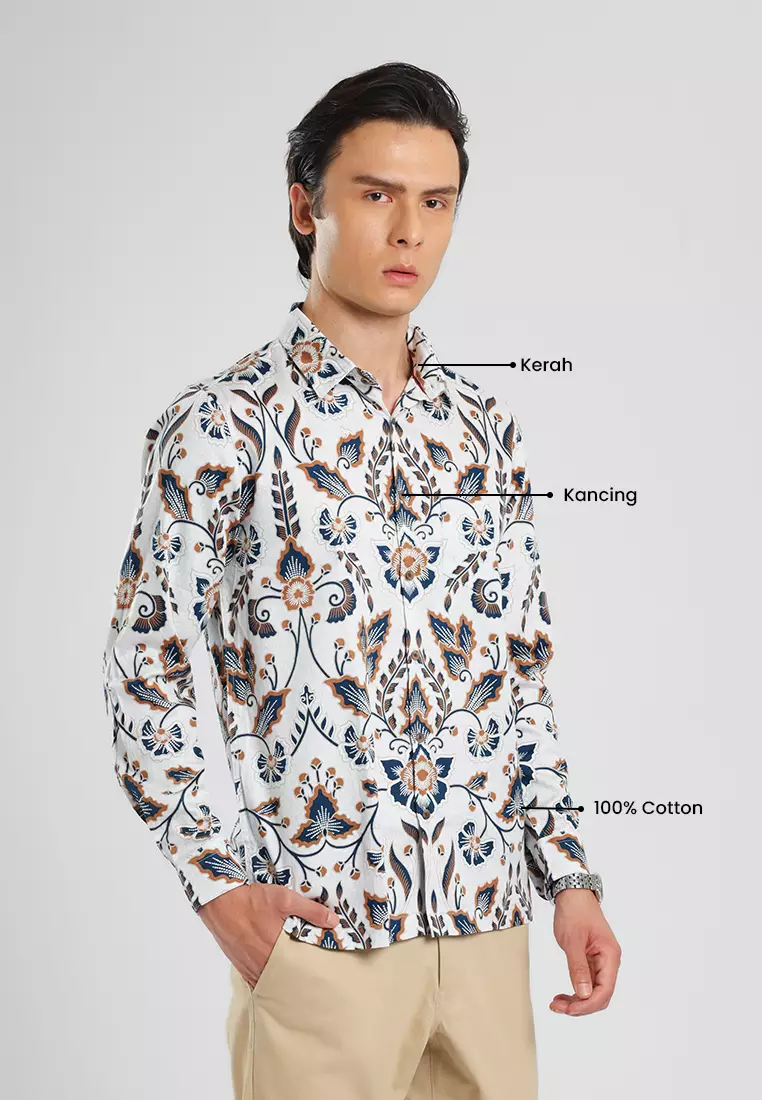 MANZONE - Kemeja Batik Lengan Panjang Manzone Kundala 03 - Beige Warna Beige