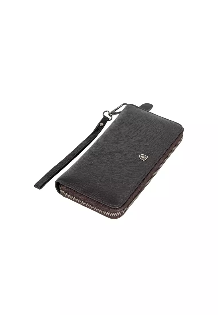Men's RFID Leather Zip-Around 8 Card Slot Wallet with Wrist Strap EWB 50158