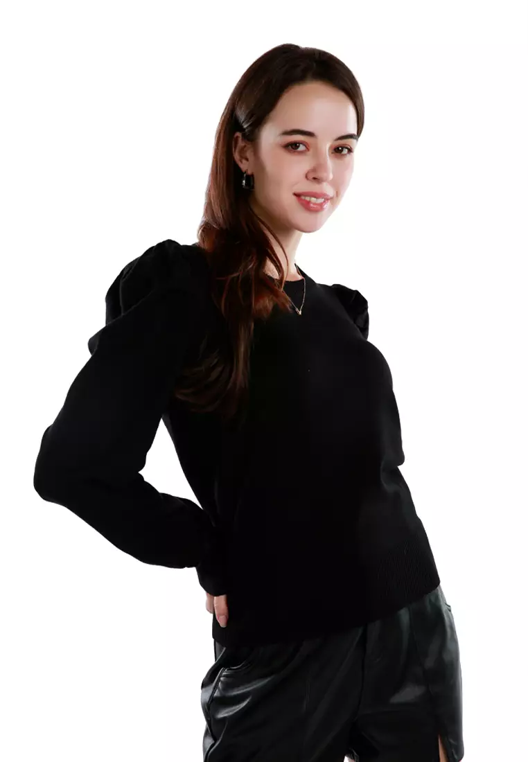 黑色泡泡袖毛衣