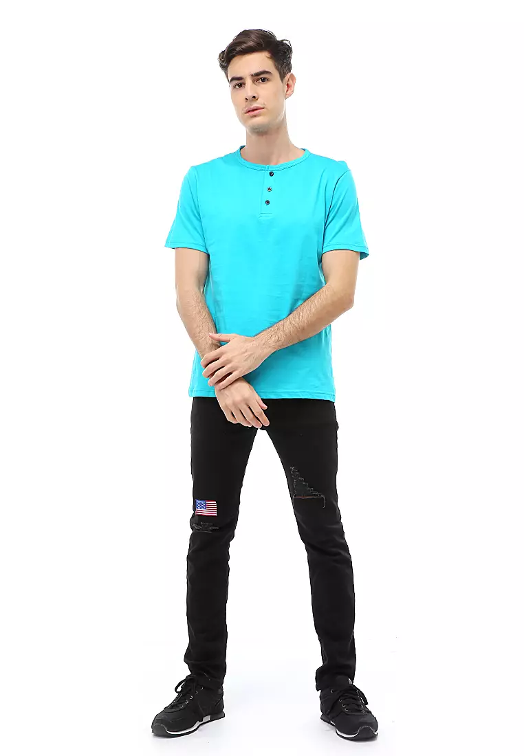 Jack T-Shirt Atasan Kasual Kaos Polos Pria Model Kancing Lengan Pendek Material Cotton ORIGINAL