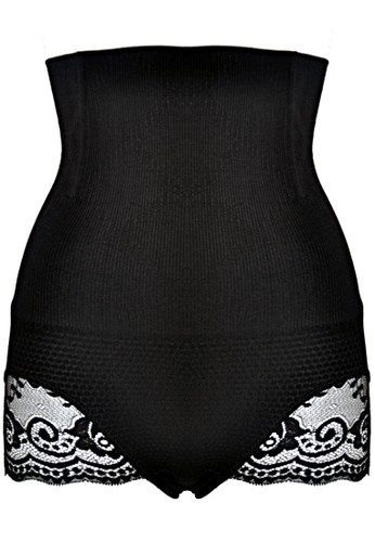 Magic Hole-Bun Lifter High Waist Knitted, With Floral Lace-Black