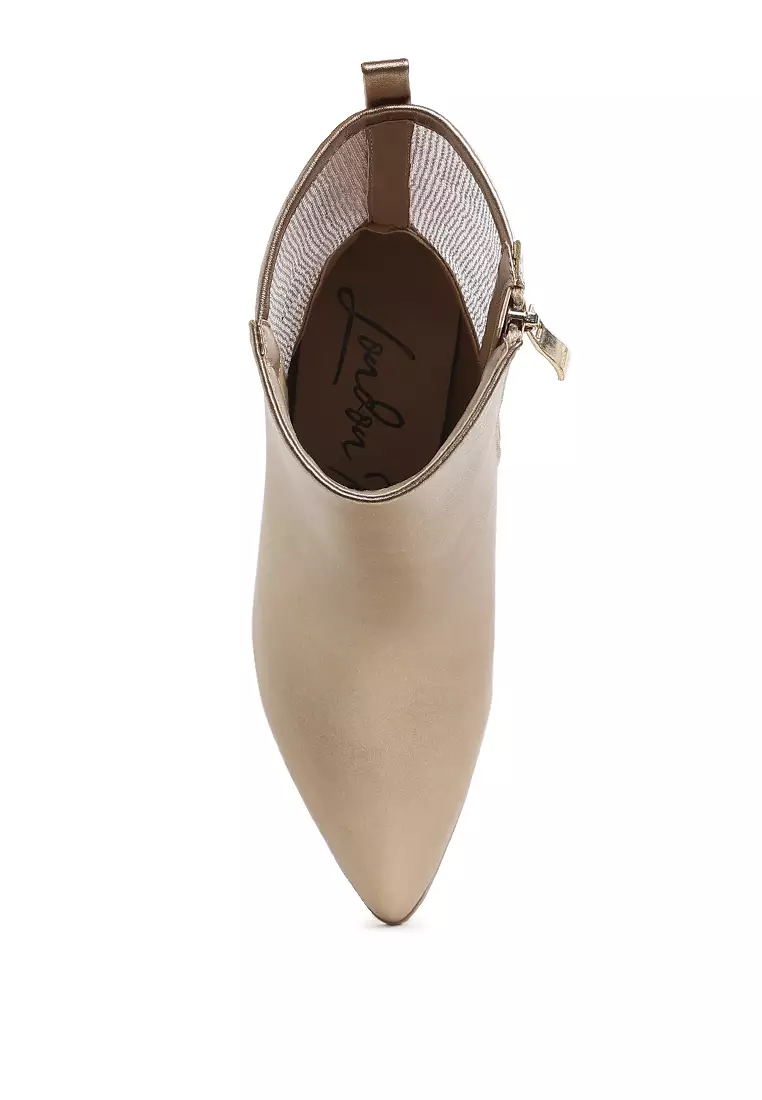 Mesh Detail Pointy Ankle Boots in Gold