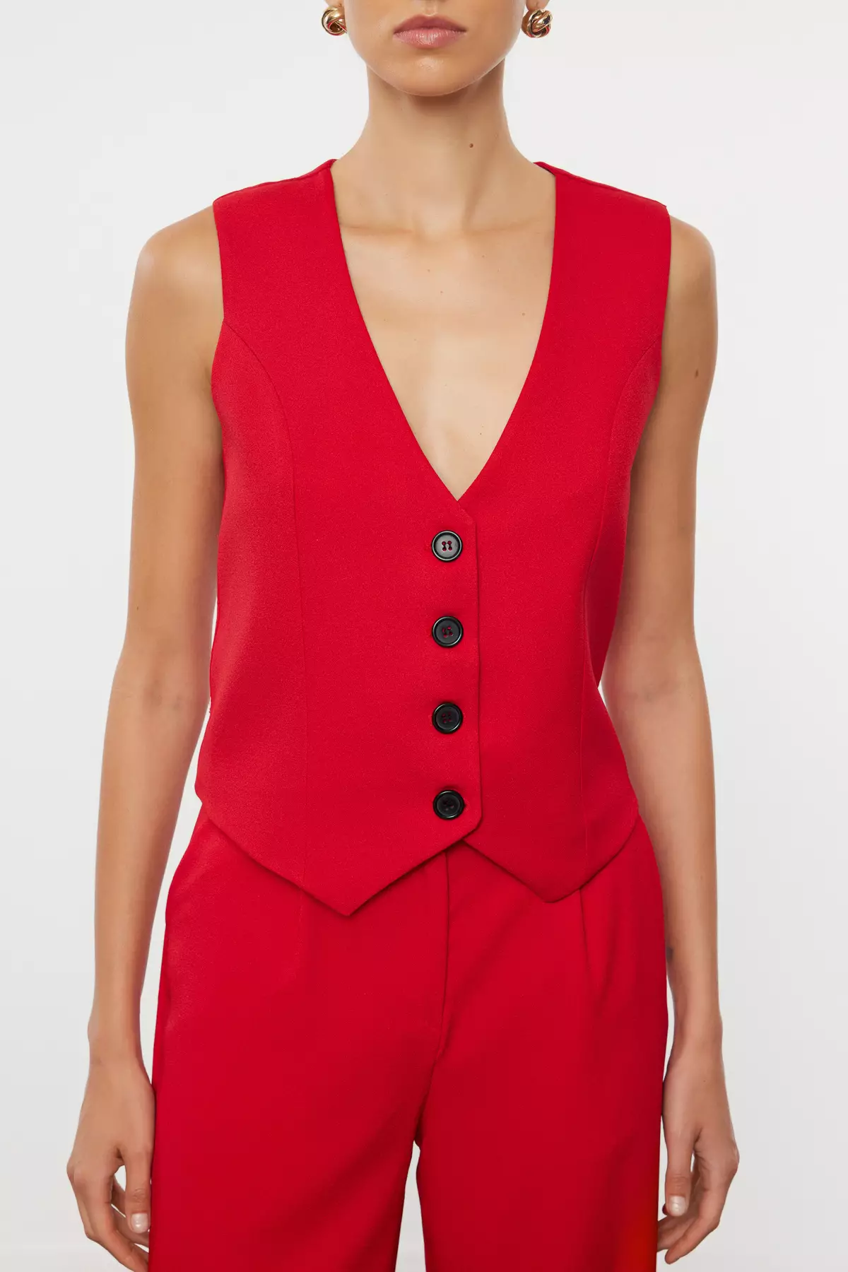 Red Regular Woven Vest Wide Leg/Wide Leg Trouser Set Twoaw25Au00091