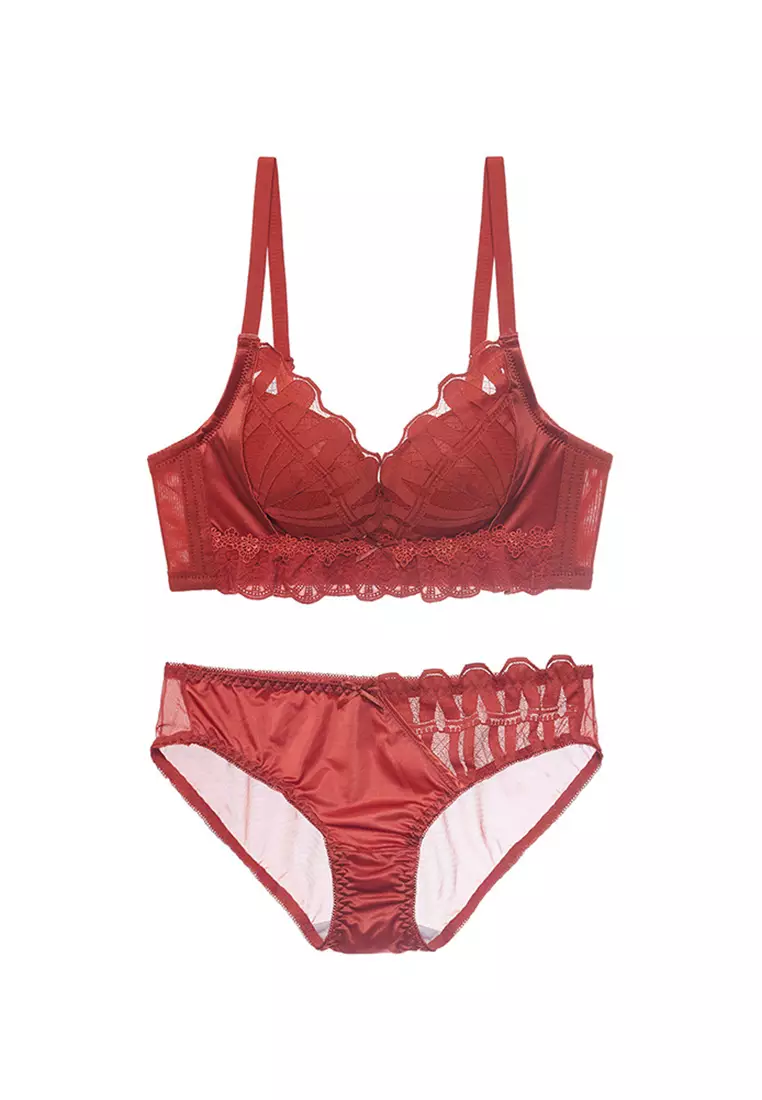 Buy ZITIQUE Women's Autumn-winter Lace Lingerie Set (Bra and Underwear) -  Red Online