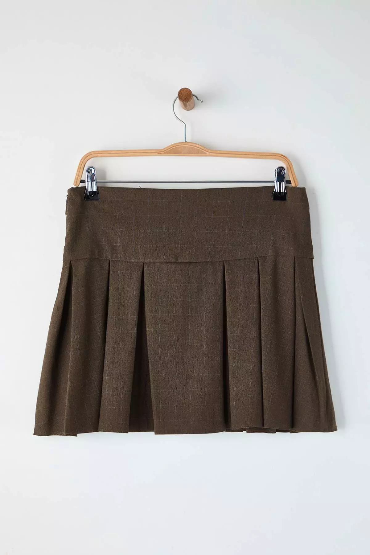 Exclusive Special Collection Mink Plaid Waist Detailed Pleated Short Skirt Twoaw26Et134