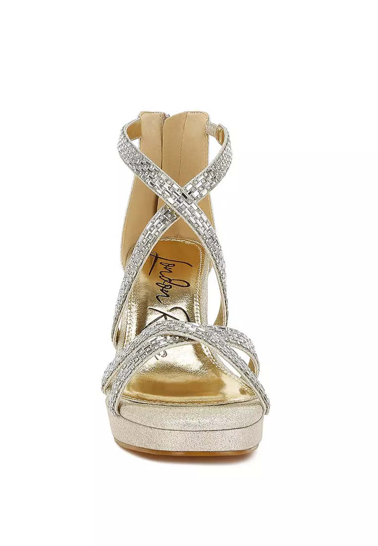 Sandal Bertali Hiasan Berlian Imitasi dalam Warna Emas