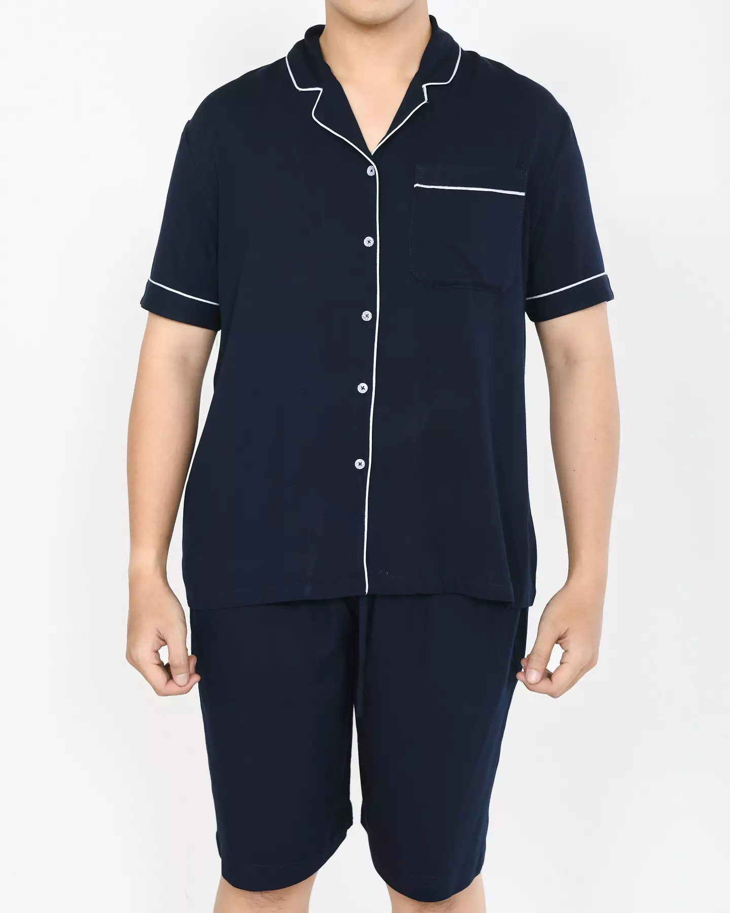 BUNDLING 2 PCS Piyama Couple Basic - NAVY Baju Tidur Pendek Katun Size L-XXL