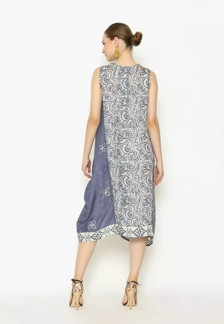 Rinjanie Batik - Dress 4 Sisi Awan Sahaja - Batik Megamendung Kontemporer - Dress Batik Unik - Dress Sleveless Batik - Dress Batik Kekinian - Batik Cap Mix - HKNS - AS