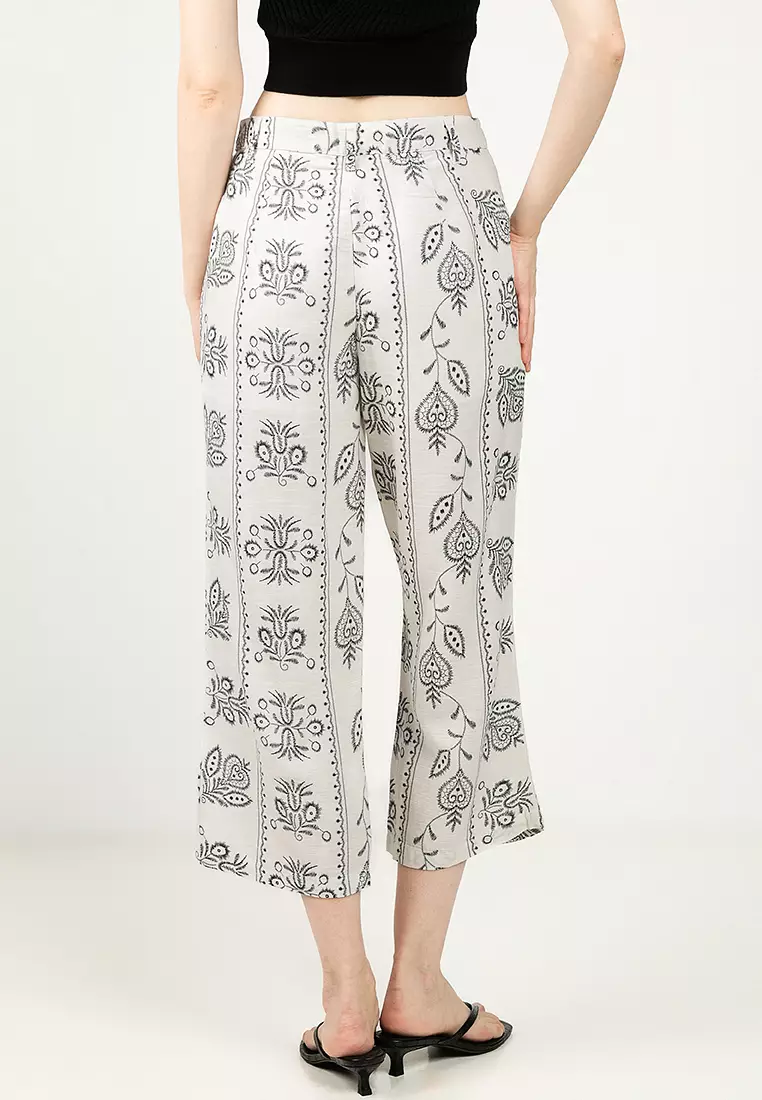 Linen High Waist Cropped Pants