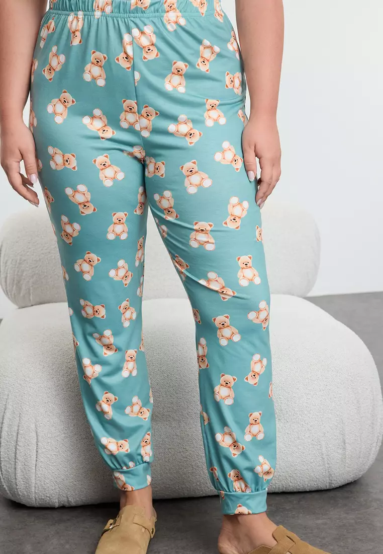 Plus Size Teddy Bear Printed Pyjama Set