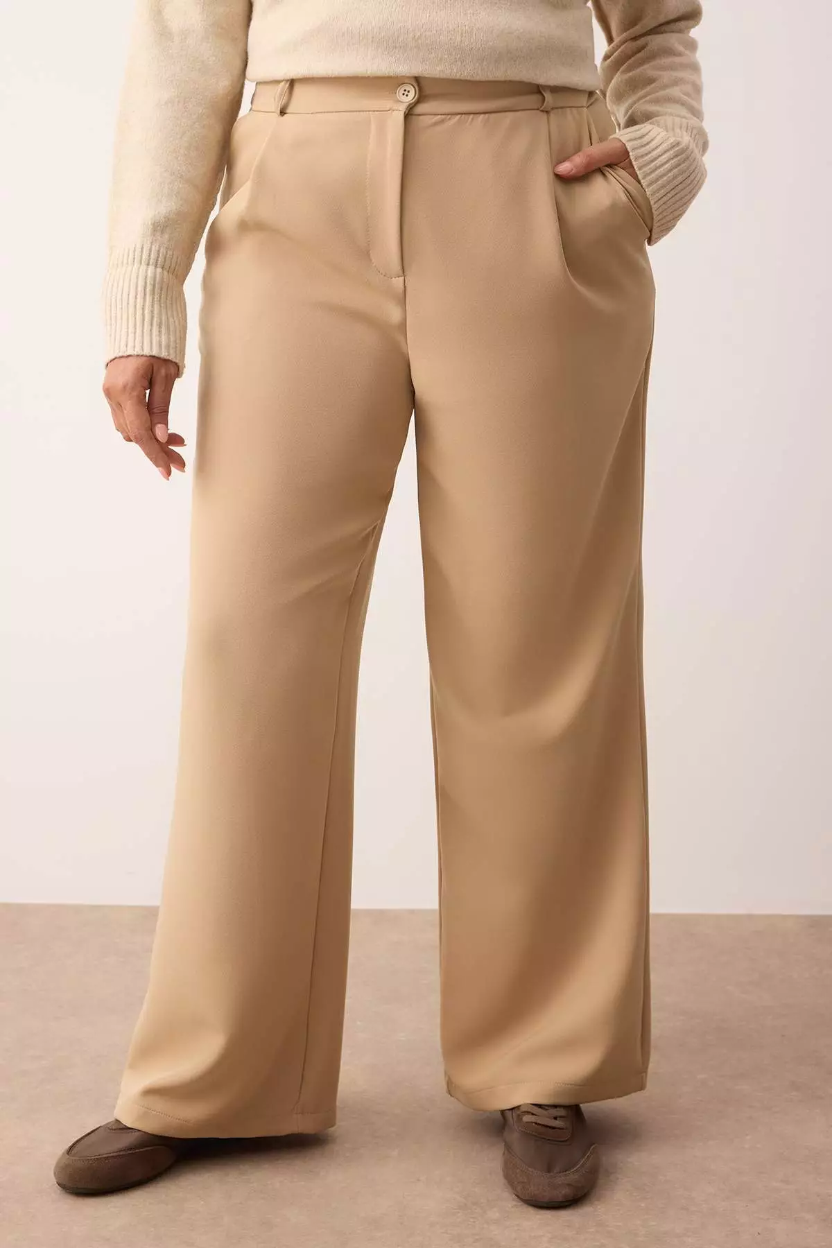 Mink Wide Leg/Wide Leg Woven Plus Size Fabric Pants Tbbaw23Ar00007