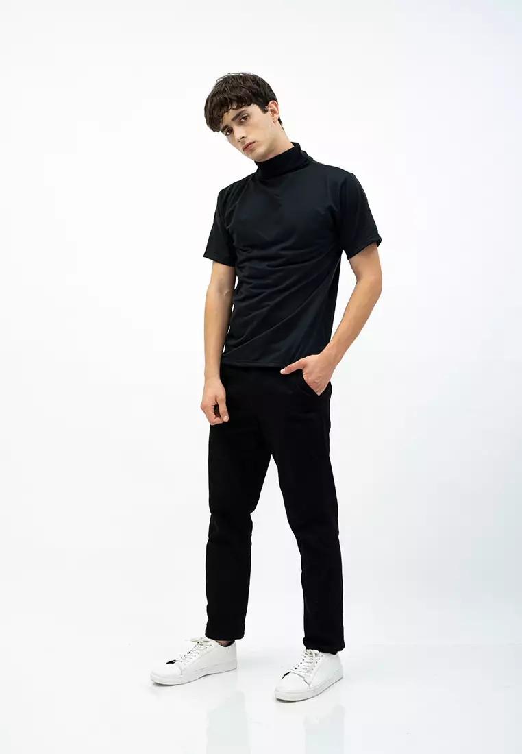 Turtle neck shirt kerah tinggi lengan pendek kaos polos houseofcuff Hitam