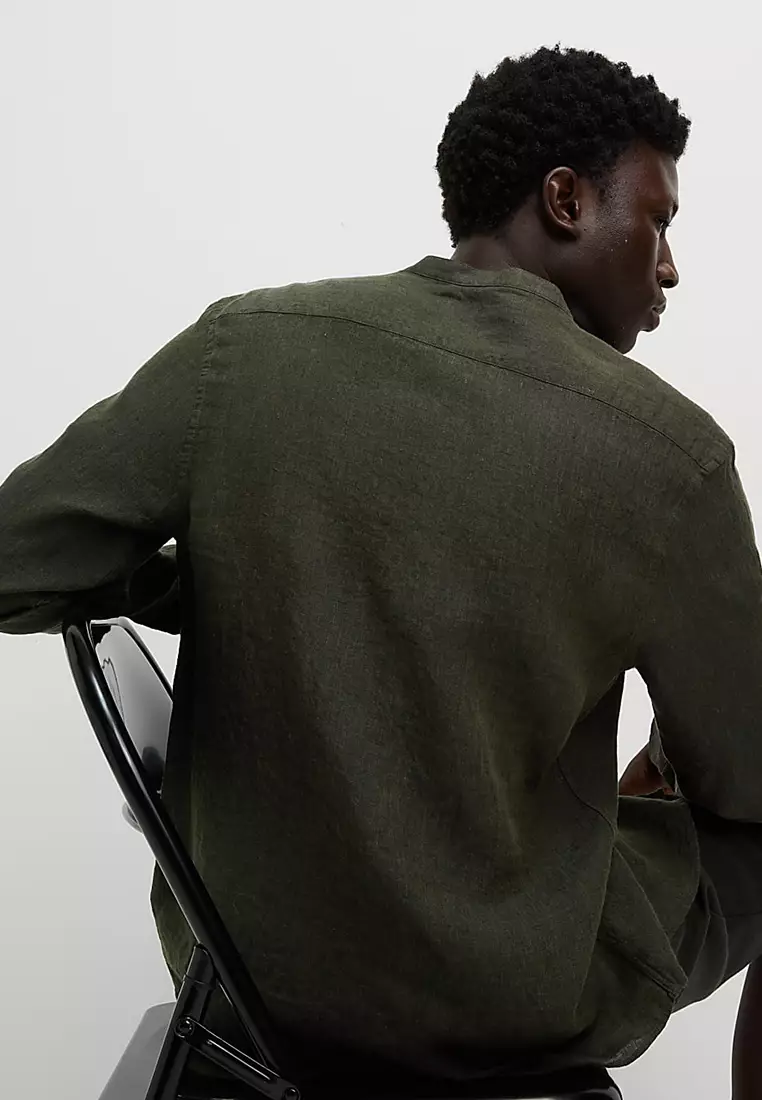 Pure Linen Grandad Collar Shirt