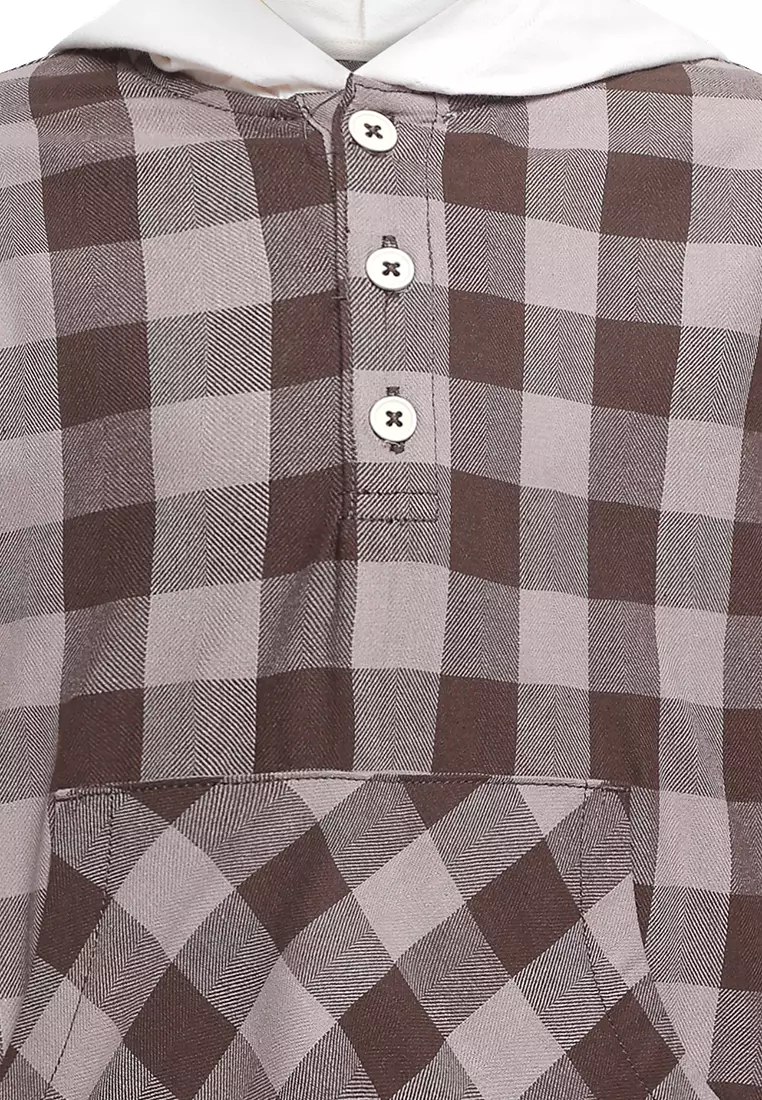 Qna Boy Anwarul Jaket Katun Panjang Anak Coklat Motif Kotak