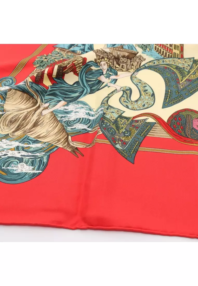 Pre-Loved Hermès carres 90 Au FIL de la SOIE scarf silk Red multicolor