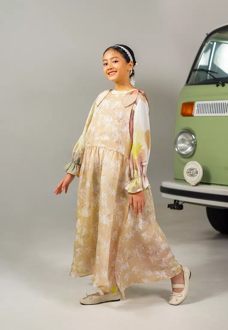 Kami Gani Layered Kids Dress Beige