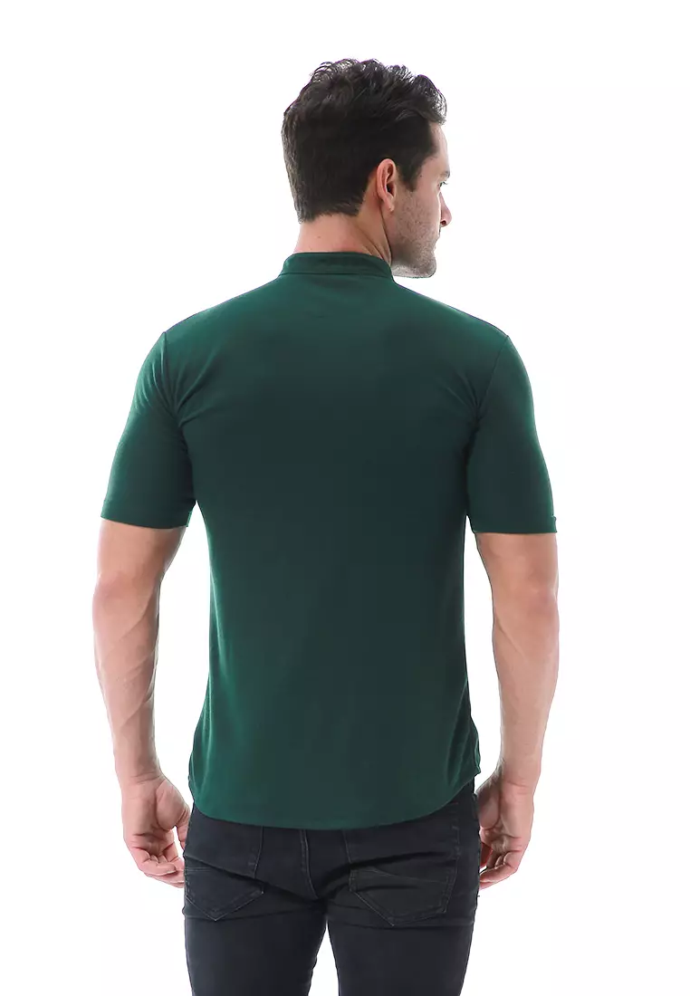Leopold Atasan Pria Kemeja Kasual Slim Fit Lengan Pendek Motif Polos Material Cotton ORIGINAL - Green