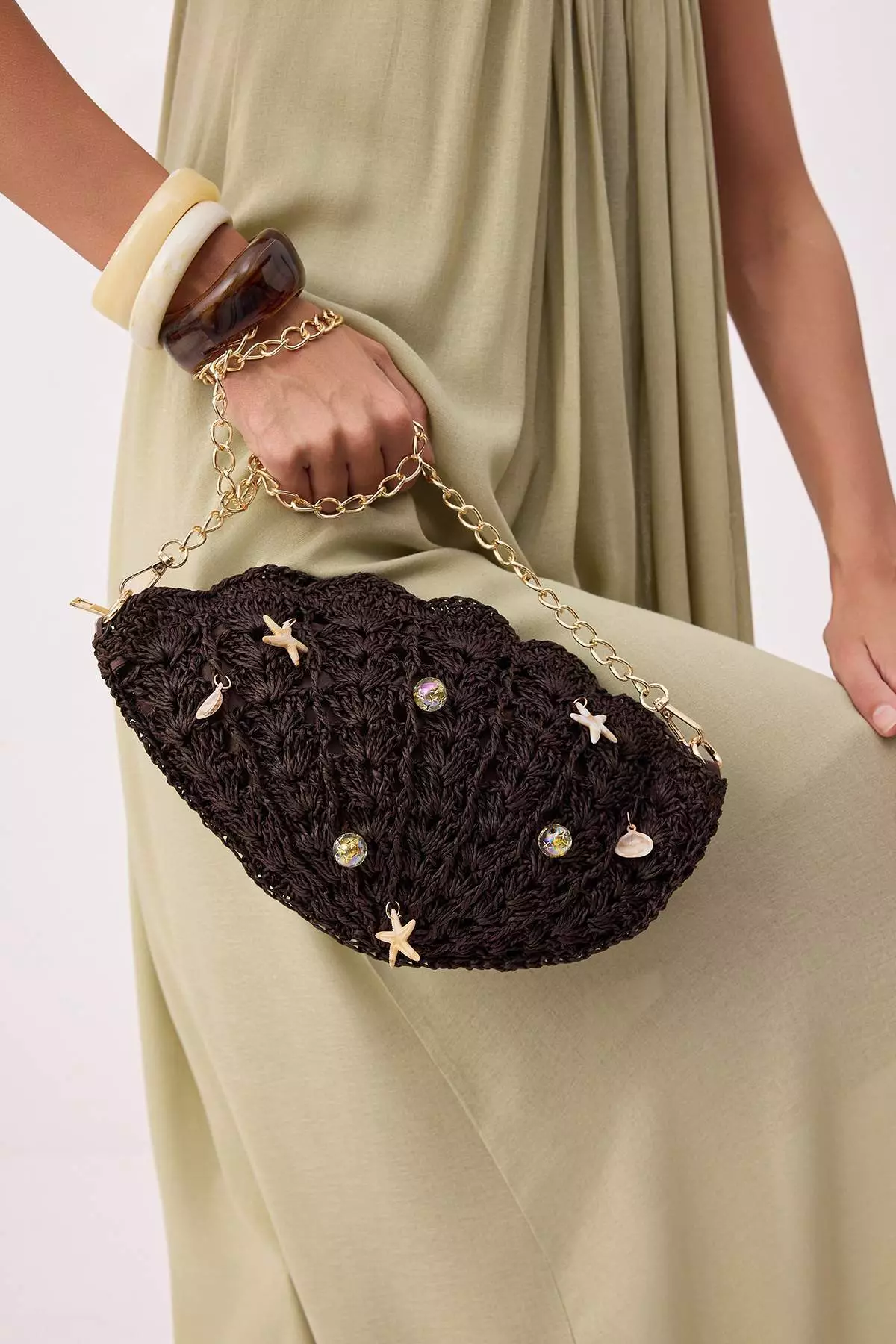 Dark Brown Straw Mini Size Women'S Shoulder Bag Takss26Oc00008