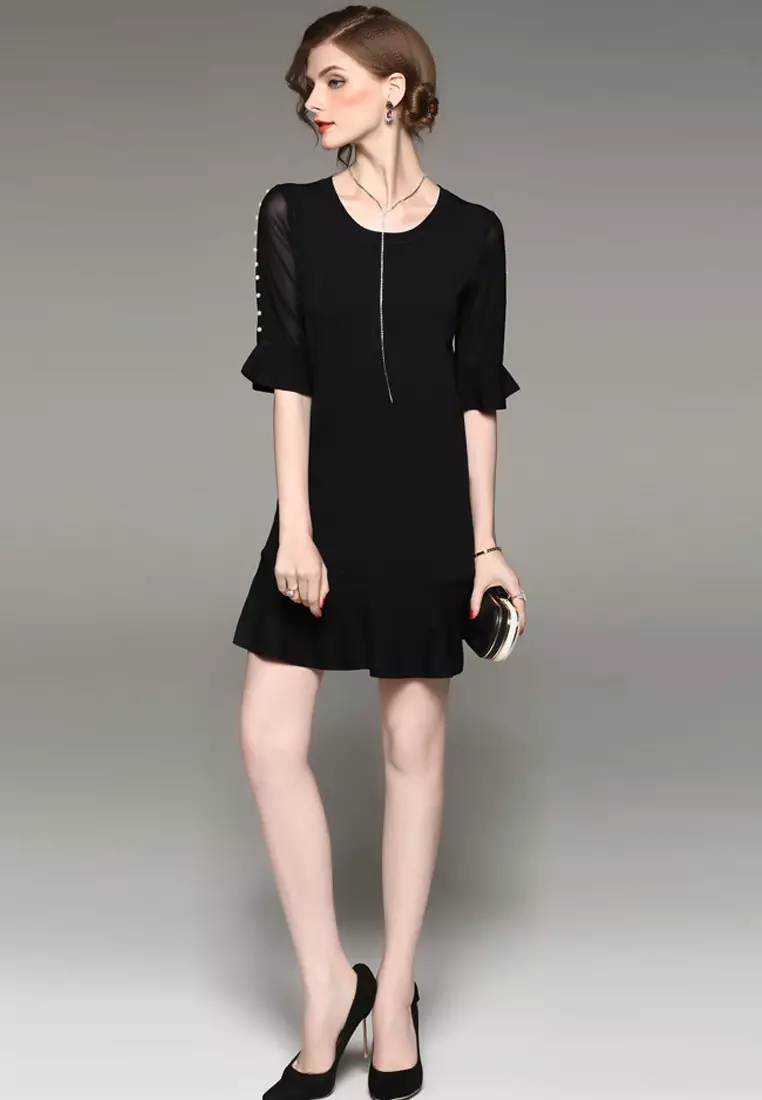 Buy Sunnydaysweety Super Sale Black Mid Sleeves One Piece Mini Dress ...