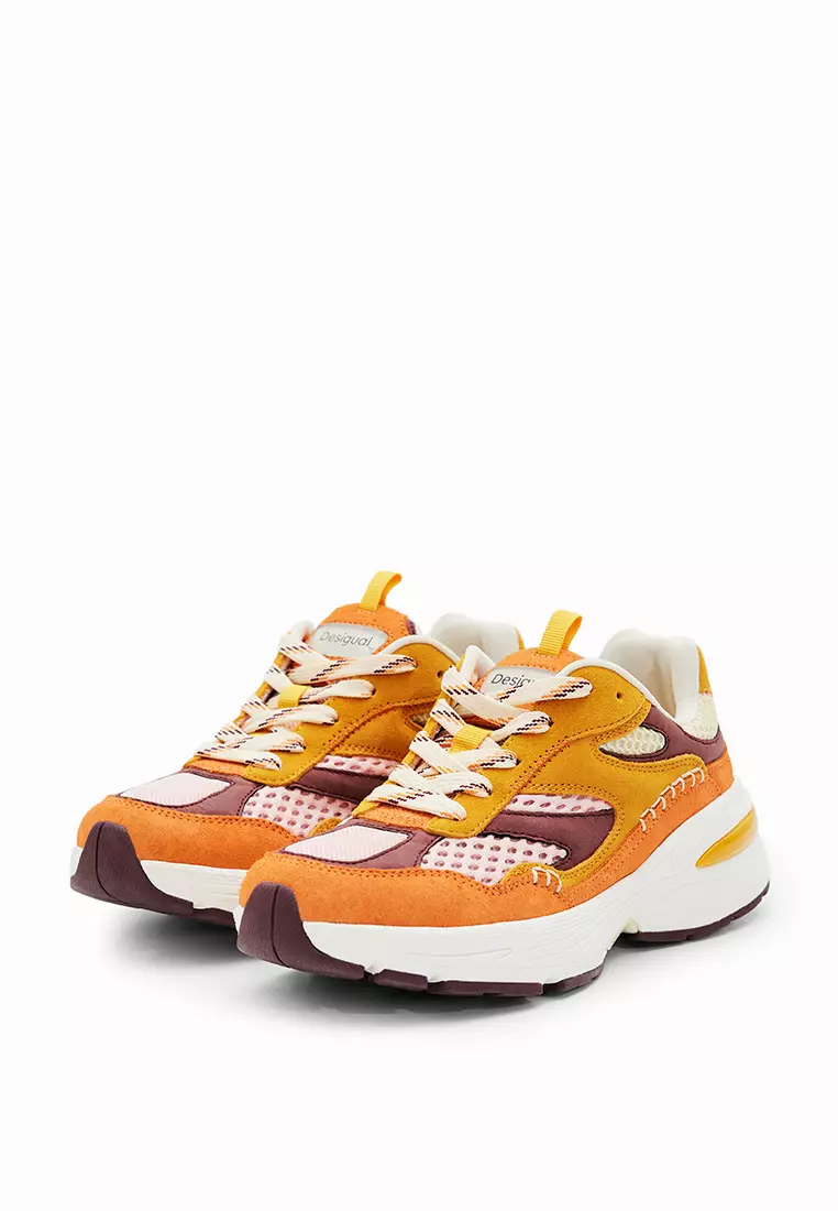 Desigual Woman Shoes Patchwork split leather running sneakers.