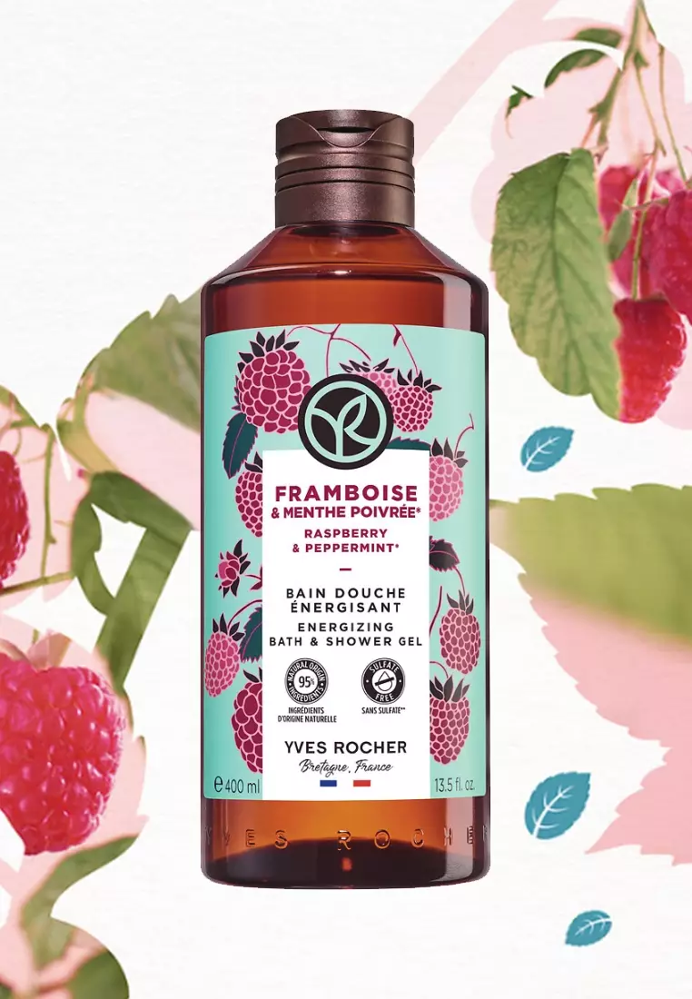 Raspberry Peppermint Energy Shower Gel - 400ml Natural Sulfate Free, Hydrating Body Wash