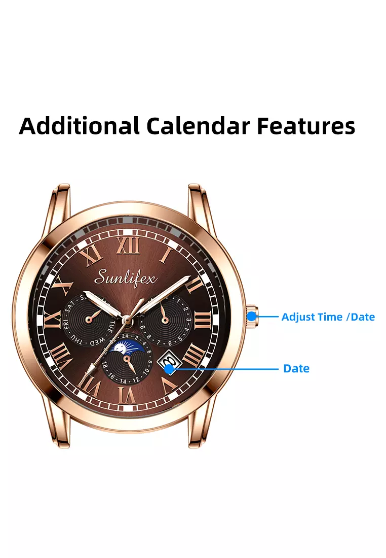 Jam Tangan Pria 7003 Kalender Kuarsa Santai Bisnis Tali Kulit Jam Tangan Cowok brown