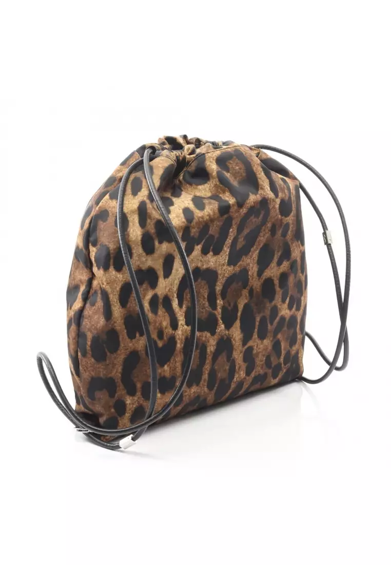 Pre-Loved CHRISTIAN LOUBOUTIN Backpack rucksack knapsack leopard Nylon leather Brown black purse