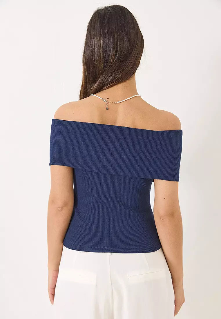 Women's Madonna Collar Ribbed Basic Blouse 60284012