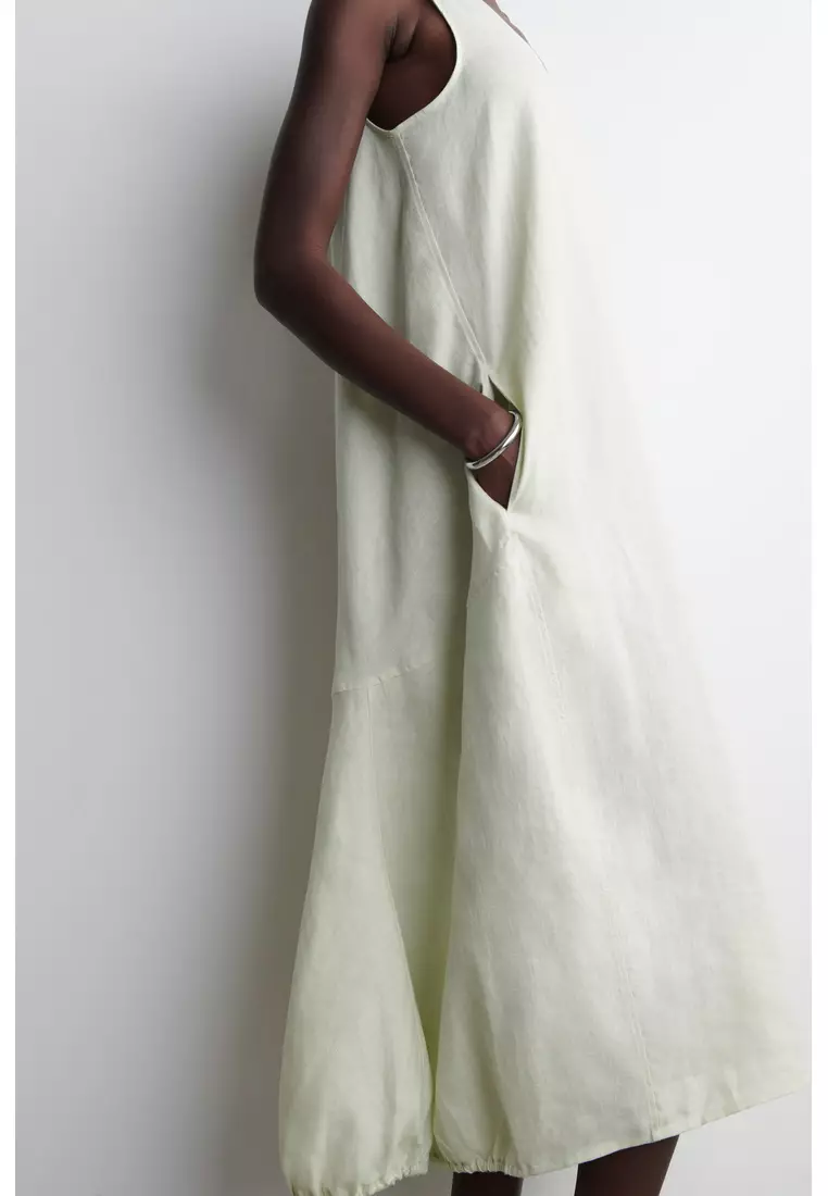 ELASTICATED-HEM LINEN MAXI DRESS