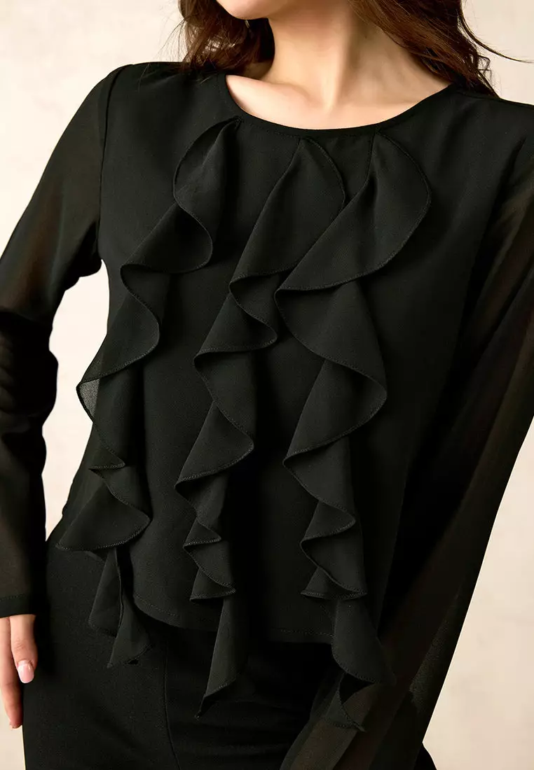 Buy VIRGIO VIRGIO Georgette Vertical Ruffle Detail Top Online | ZALORA ...