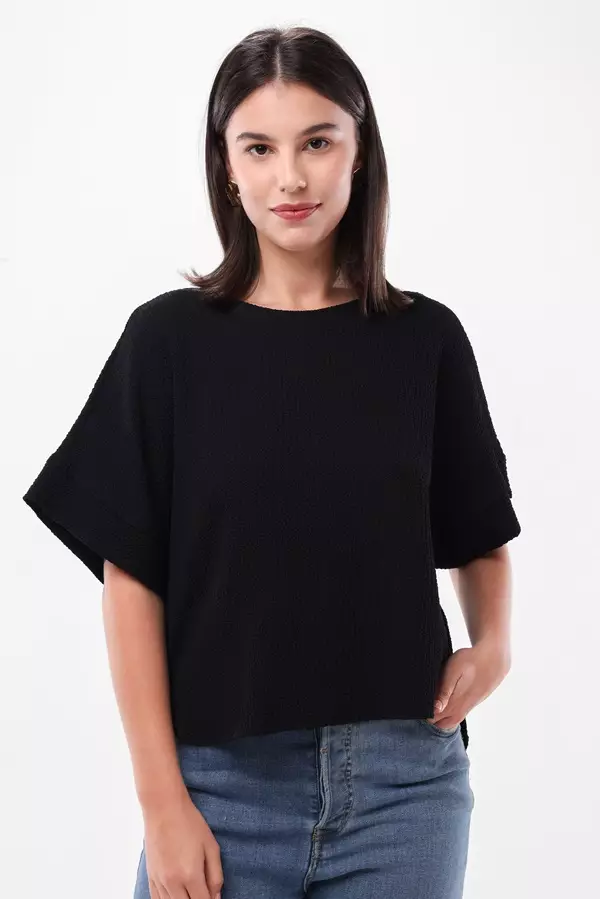 Minimal Bambi Batwing Crop Top - Black