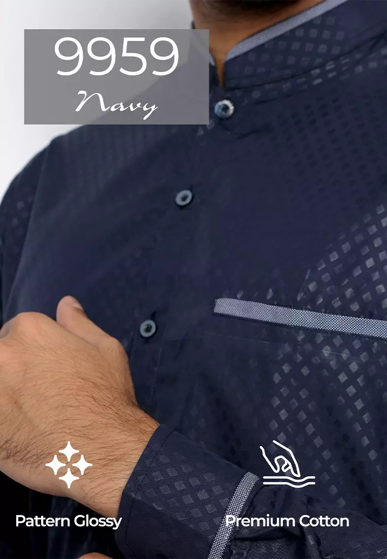 Casella Baju Koko Pria Lengan Panjang| Kemeja Koko Emboss Zayn Series 9959 Navy