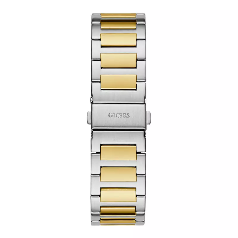 Jam Tangan Pria Guess Vinyl GW0833G3 Men Black Dial Dual Tone Stainless Steel Strap