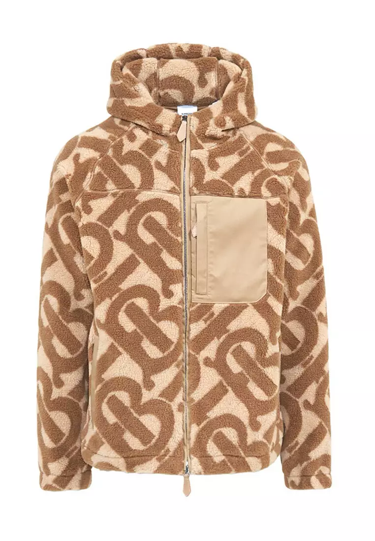 Burberry Monogram Fleece Jacquard Hooded Top In Soft Fawn