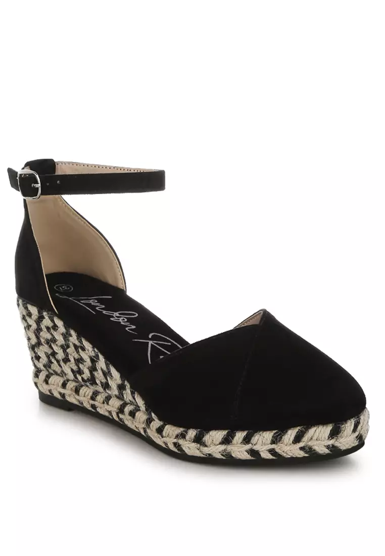Wedge Heel Espadrilles Sandals In Black