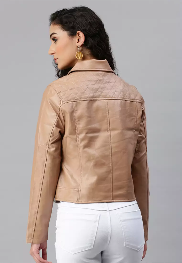 Taupe faux leather jacket on sale