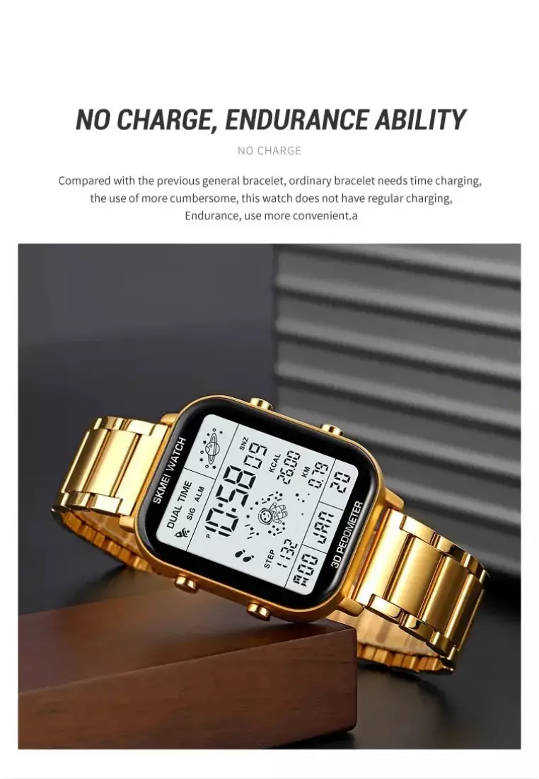 Back Light Display Sport Pedometer Digital Watches Mens Stopwatch Countdown Wristwatch Calendar Calorie Calculation Clock