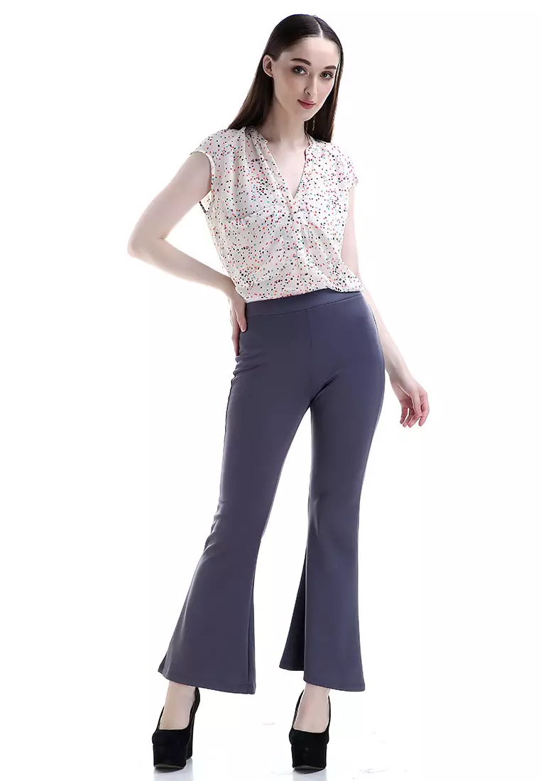 Zahlee Celana Cutbray Wanita Long Pants Woman Highwaist Kasual Bawahan - Grey